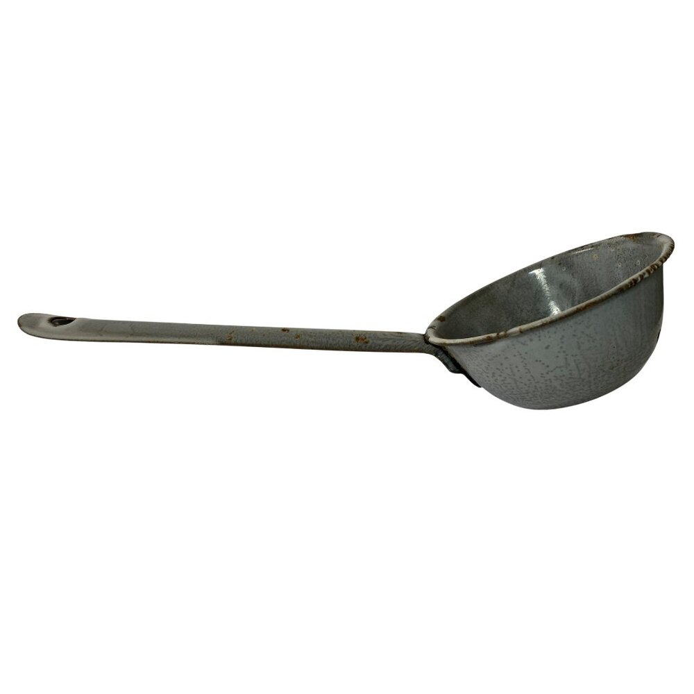 Vintage Graniteware Skimmer Ladle Rustic Decor Kitchen Tool Enamel Farmhouse - Picture 6 of 8